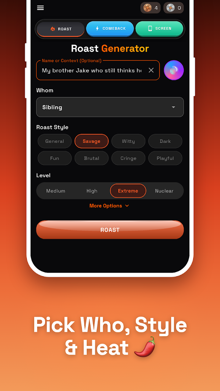 Roastify roast generator with style and heat controls